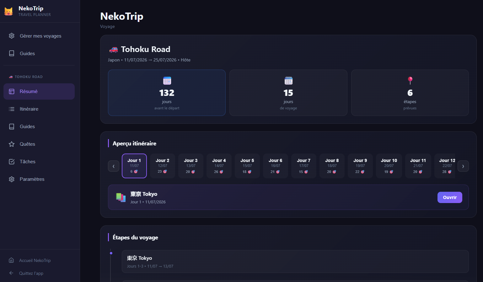 Aperçu de NekoTrip pendant la préparation